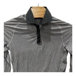 Lululemon Men's M Metal Vent Tech Long Sleeve Polo Shirt Black & Gray‎